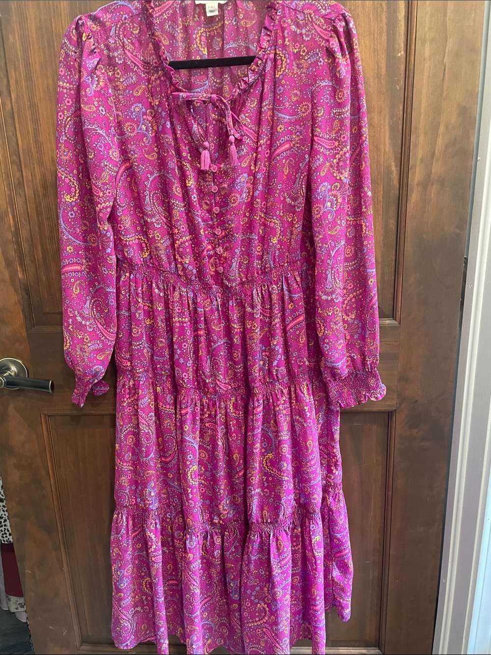 beachlunchlounge Pink Paisley Tiered Long-Sleeve Dress